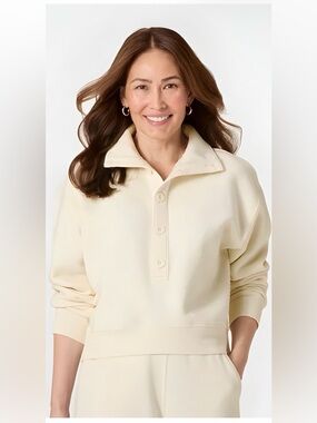 Universal Thread Cream Button-Front Collared Sweatshirt - Size M - New With Tags